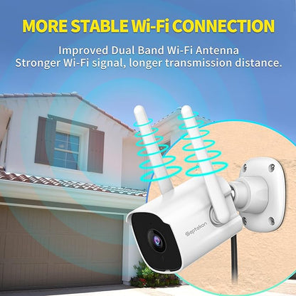 Septekon 2K Home Security Cameras, 4 Pack Wired WiFi Outdoor Security Cameras with Night Vision, Two-Way Audio, 2.4G WiFi, IP66, Motion Detection Alarm - P30