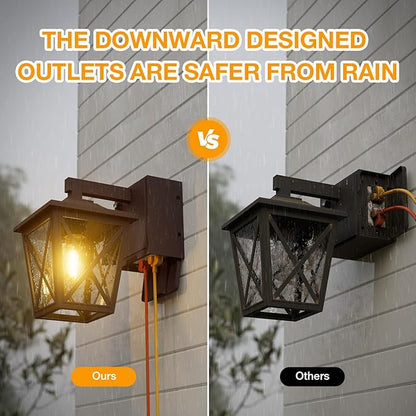 Ehaho Porch Lights with Outlet, Dusk to Dawn Outdoor Light Built-in, Waterproof Anti-Rust Lantern Outside Light with GFCI Outlet, Wall Sconce Light with Plug for Front Door (Brown 1 PC)