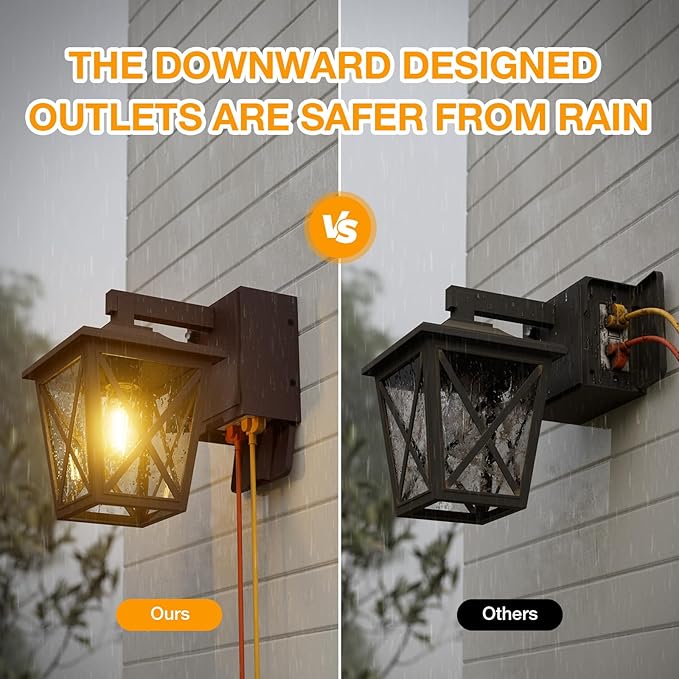 Ehaho Porch Lights with Outlet, Dusk to Dawn Outdoor Light Built-in, Waterproof Anti-Rust Lantern Outside Light with GFCI Outlet, Wall Sconce Light with Plug for Front Door (Brown 1 PC) (Pack of 2)