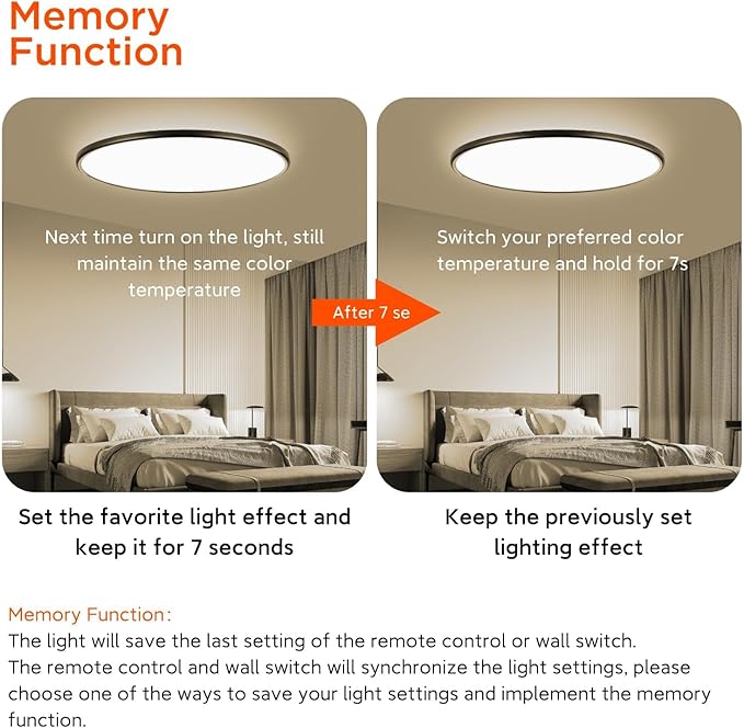 TALOYA Flush Mount Ceiling Light with Remote,3000K-6500K Adjustable,2000K Nightlight,18 Inch, Led Low Profile Ceiling Lights for Bedroom, Living Room, Kitchen, Black