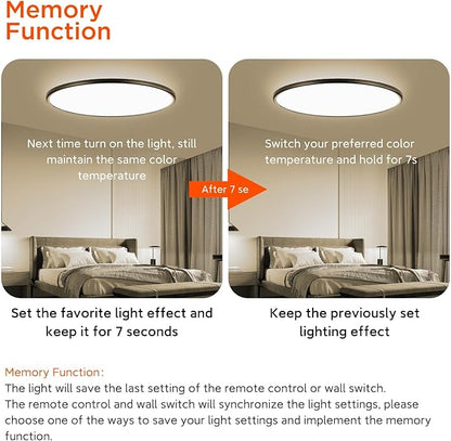 TALOYA Flush Mount Ceiling Light with Remote,3000K-6500K Adjustable,2000K Nightlight,18 Inch, Led Low Profile Ceiling Lights for Bedroom, Living Room, Kitchen, Black