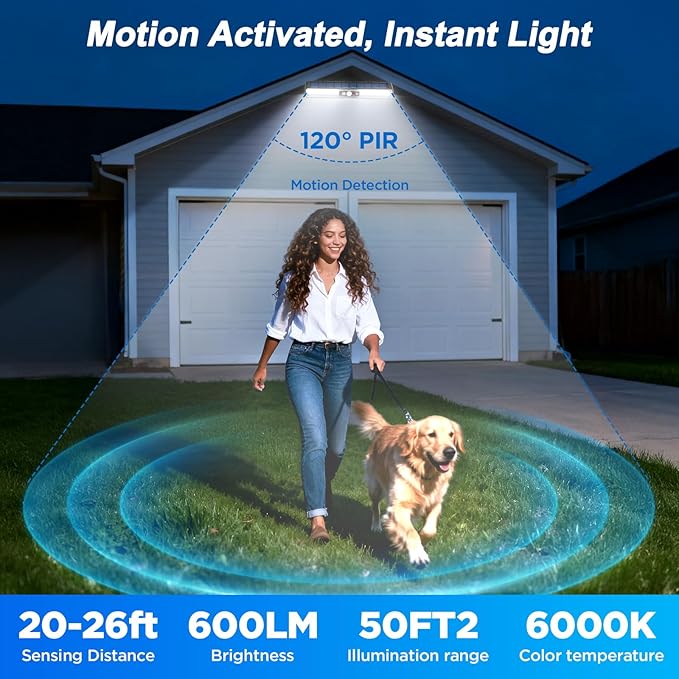 Clip On Solar Motion Sensor Outdoor Lights, 2 Pack 72 LED Solar Fence Lights Waterproof with 3 Modes, 6000K, Portable Solar Powered Security Lights for Fence, Gutter, Garage, Garden, RV Camping