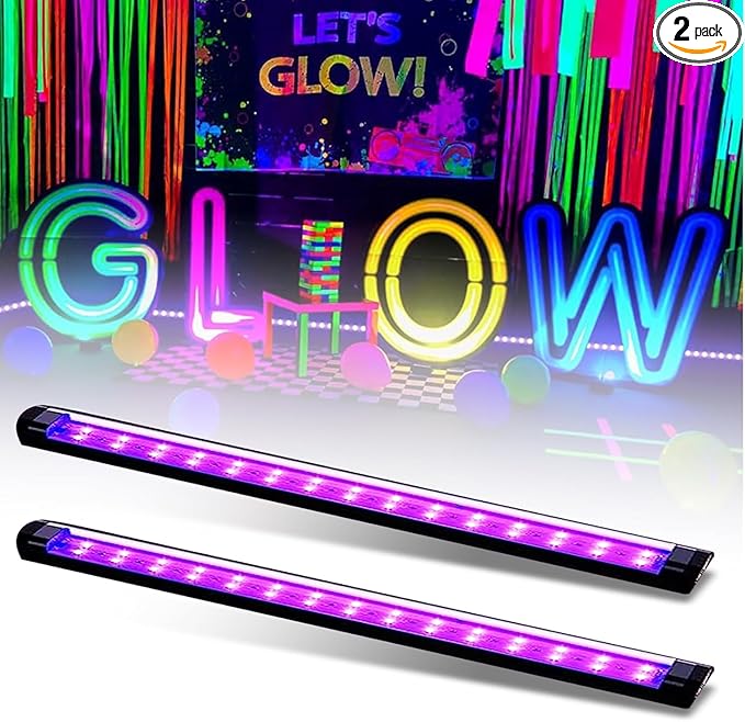roperry Black Light Bar 10W 1ft LED Blacklight for Fluorescent Tapestry Poster Body Paint Glow Party UV Strip Lights for Cabinet and Display Magnetic (2 Pack)