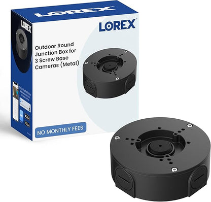 Lorex Outdoor Round Junction Box for 3 Screw Base Cameras | Waterproof Electrical Box for Mounting Bullet or Dome Surveillance Camera | IP66 Weatherproof | Black