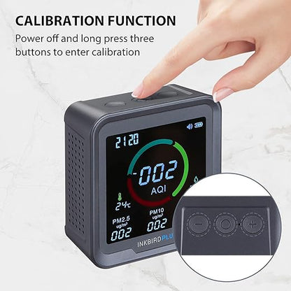 INKBIRDPLUS 6-in-1 Indoor Air Quality Monitor, Detects CO2, PM2.5, PM10, AQI, Temperature and Humidity for Rooms, Cellars, Grow Tents, Offices, etc. (PTH-9A)