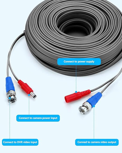 OOSSXX Video Power Cable BNC Extension All-in-One Cables for CCTV Security Cameras, Outdoor Wired Surveillance Camera DVR System