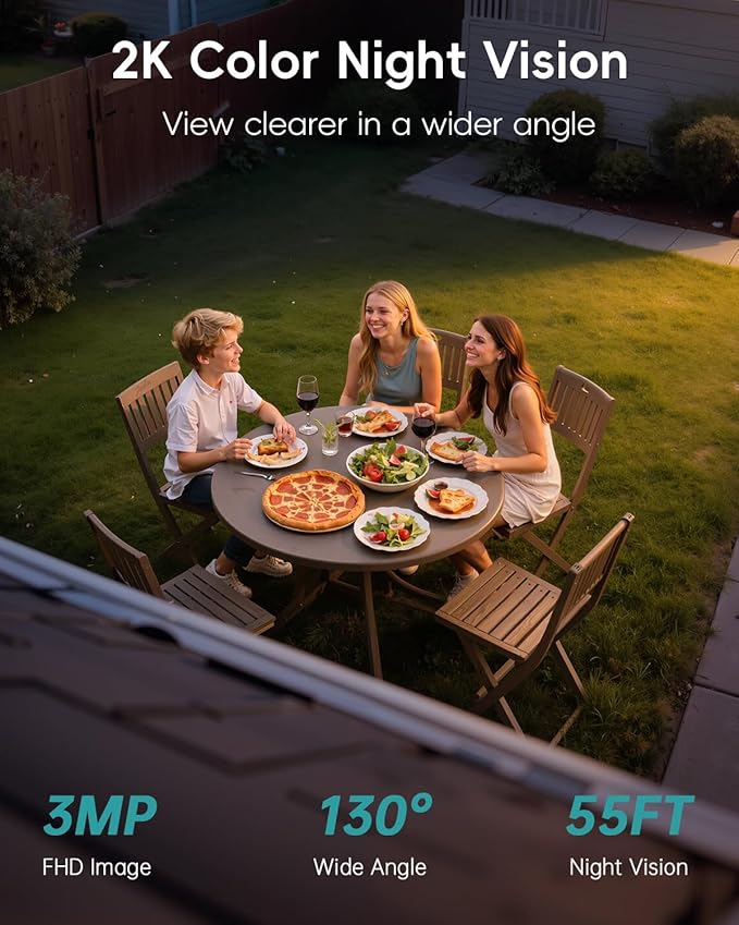 ZUMIMALL Solar Security Cameras Wireless Outdoor, 2K Camera for Home Security, Front Door, Yard & Garage, No Wiring, Color Night Vision, 2.4GHz WiFi, 2-Way Talk, Spotlight & Siren, IP66/Alexa/Cloud