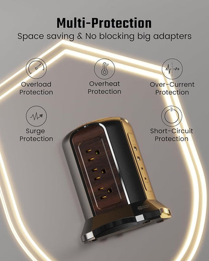 SUPERDANNY Power Strip Tower Surge Protector, 10 Ft Extension Cord with Multiple Outlets, 9 Outlets, 4 USB Ports (2 USB C), 1080 Joules, 3-Prong, Grounded, Desktop Charging Station for Home, Office