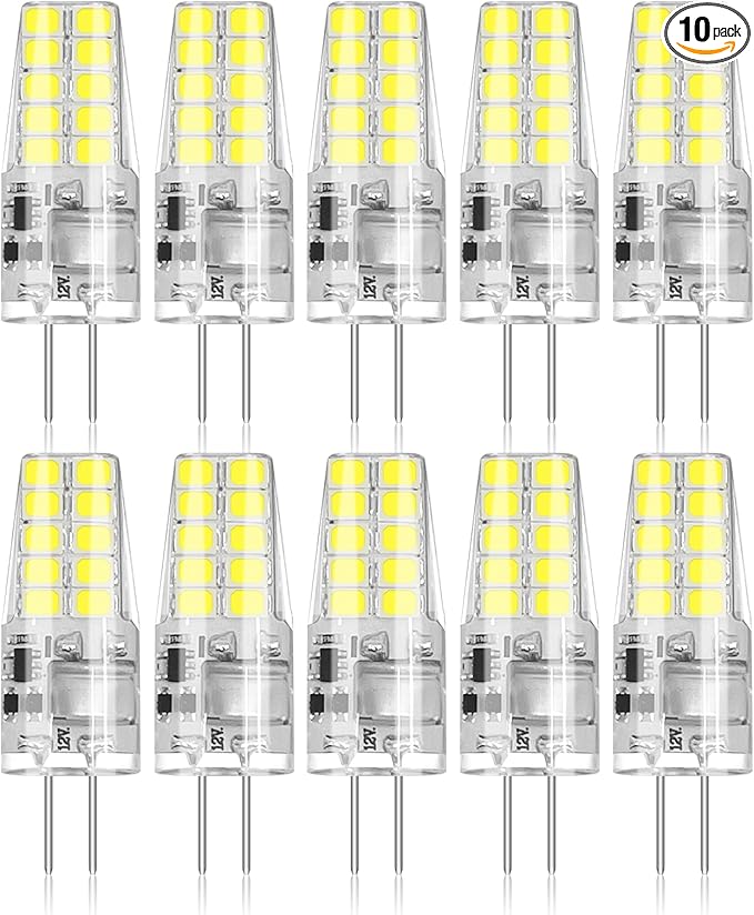 BUBO 10 Pack G4 LED Bulb 2W Equivalent 30W 6000K Daylight 250 Lumens 360°Beam Angle, T3 Halogen Bulb Replacement Landscape Bulbs, AC/DC 12V Led Lights G4 Bi-Pin Base for Outdoor Landscape Lighting