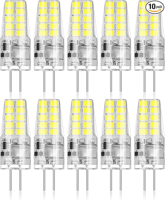 BUBO 10 Pack G4 LED Bulb 2W Equivalent 30W 6000K Daylight 250 Lumens 360°Beam Angle, T3 Halogen Bulb Replacement Landscape Bulbs, AC/DC 12V Led Lights G4 Bi-Pin Base for Outdoor Landscape Lighting