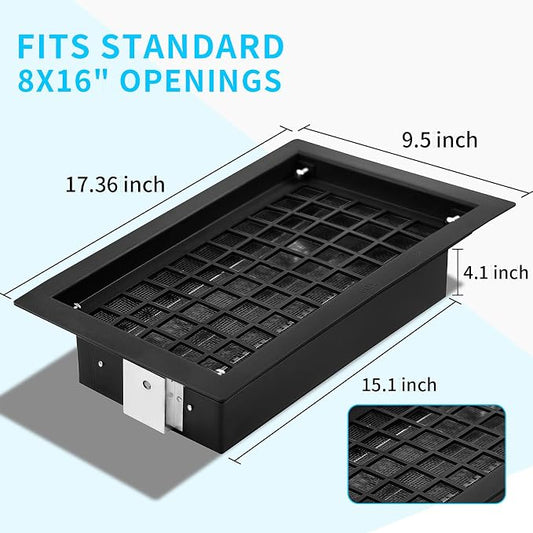 Crawl Space Foundation Vent Cover Automatic 8x16 Inch, Black 10 Pack | Auto Open/Close at 40°F-70°F, Freeze Protection & Energy Saving, DIY Replacement for House, Mobile Home & Skirting, Plastic