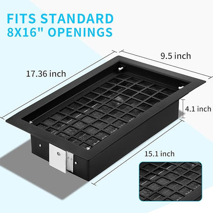 Crawl Space Foundation Vent Cover Automatic 8x16 Inch, Black 6 Pack | Auto Open/Close at 40°F-70°F, Freeze Protection & Energy Saving, DIY Replacement for House, Mobile Home & Skirting, Plastic