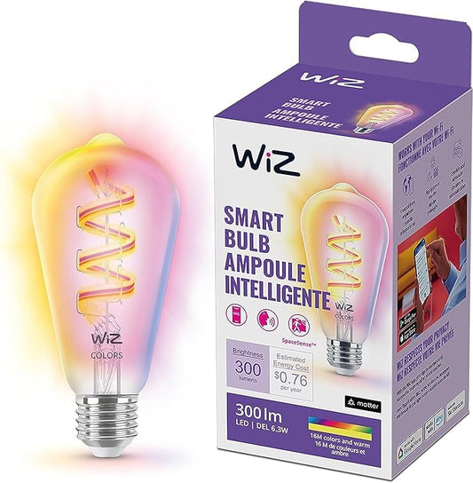 WiZ Connected Color ST19 Color Filament LED Smart Bulb - Pack of 1-300 Lumen - E26 Indoor - Connects to Your Existing Wi-Fi - Control with Voice or App + Activate with Motion - Matter Compatible