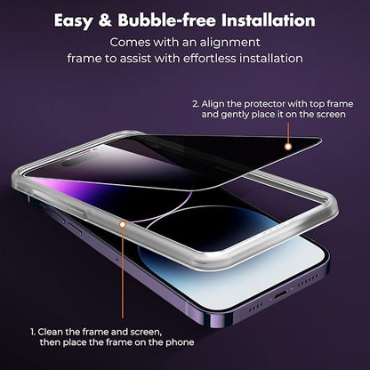 UNBREAKcable Privacy Screen Protector for iPhone 14 Pro Max, Shatterproof Tempered Glass [True 28°Anti Spy] [9H Hardness] [Easy Installation Frame] Black Protector for iPhone 14 Pro Max 6.7" -2 Pack