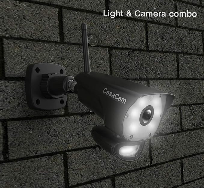 CasaCam GuardianCam Air | 7" Touchscreen Monitor with 2 Spotlight HD Cameras | Wireless Security Camera System, AC Powered, Two-Way Audio, Free APP, SD Card and Battery Installed, Model VS1002