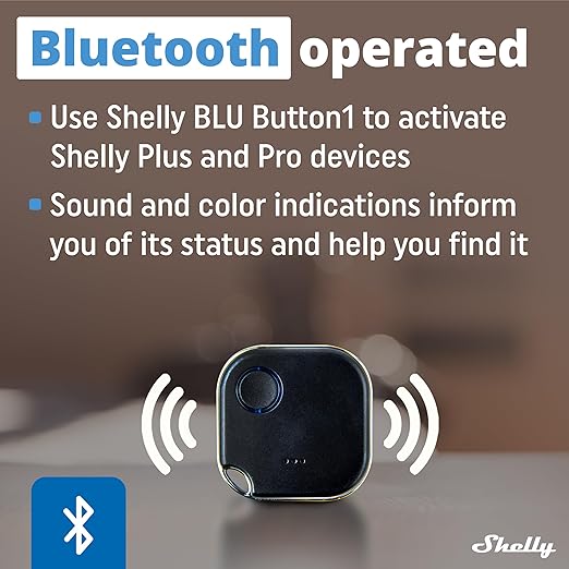 Shelly BLU Button1 Black | Bluetooth-Operated Action and Scenes Activation Button | Home Automation | iOS Android App | No Hub Required | Long Battery Life | LED Indication | Buzzer | Broad Range