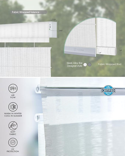 Yoolax Smart Top Down Bottom Up Roman Shades, Motorized Roman Shades with Remote, Smart Blinds Compatible with Alexa Google for Living Room Office, Customized, Semi Sheer Strip White
