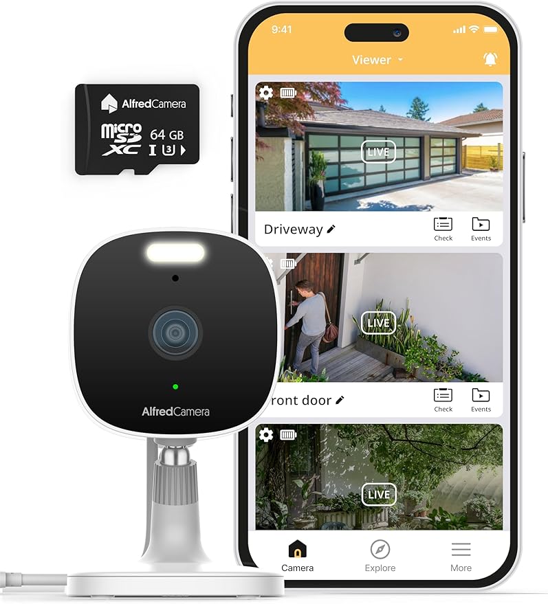 AlfredCam Plus 2 Smart Home Security Camera 2.5K, WiFi 2.4 & 5GHz, Indoor/Outdoor, IP65 Waterproof, LED Spotlight, Two-Way Audio, Color Night Vision, Baby/Pet Cam, App Powered (100M+ downloads)