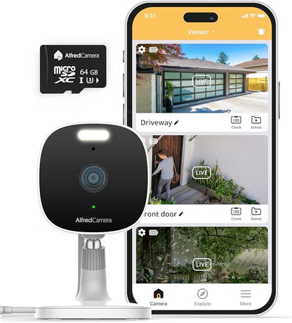 AlfredCam Plus 2 Smart Home Security Camera 2.5K, WiFi 2.4 & 5GHz, Indoor/Outdoor, IP65 Waterproof, LED Spotlight, Two-Way Audio, Color Night Vision, Baby/Pet Cam, App Powered (100M+ downloads)