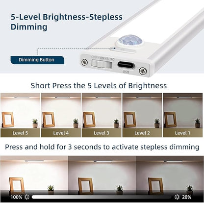 14inch Under Cabinet Lighting, 4 Pack Rechargeable Motion Sensor Light Indoor, Wireless Dimmable Magnetic Closet Lights, 58 LED Under Counter Lights for Kitchen, Wardrobe, Stairs, White Light