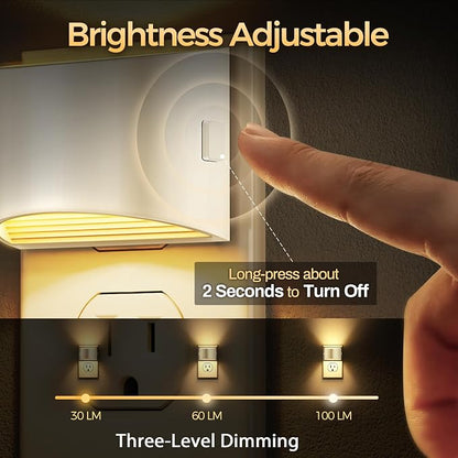 DORESshop Night Light, Night Lights Plug into Wall, Adjustable, 3000K | 3 Level Brightness Adjustable Night Light, Dusk to Dawn Sensor Nightlights for Adults, Bedroom, Bathroom, Hallway, 4 packs