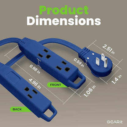 GEARit 20 ft 360° Rotating Flat Plug Extension Cord, 3 Outlet Low Profile Power Cord, 16 AWG 13A 3 Prong Grounded Indoor Cord, ETL Listed, Space-Saving for Furniture, Navy