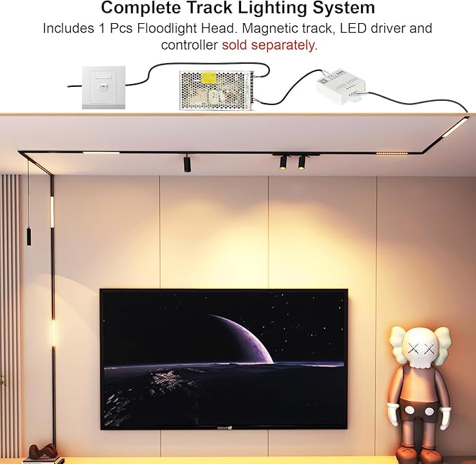 Magnetic Floodlight Track Head 4 Pack, 24V 15W LED Lamp for Track Light, Dimmable Linear Floodlight with APP & Remote Control, Adjustable 3000K-6000K Color Temperature, for Ceiling Lighting