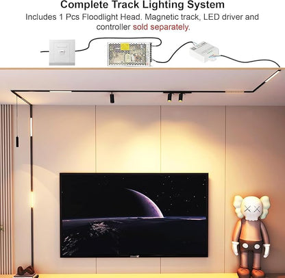 Magnetic Floodlight Track Head 4 Pack, 24V 15W LED Lamp for Track Light, Dimmable Linear Floodlight with APP & Remote Control, Adjustable 3000K-6000K Color Temperature, for Ceiling Lighting