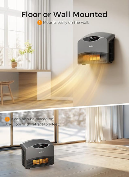 GiveBest Smart Wall Heater for Indoor Use, 1500W Electric Space Heater, Works with Alexa, Adjustable Thermostat, Remote Control, 24H Timer, Easy-mounted Heater for living Room Bedroom Office Garage