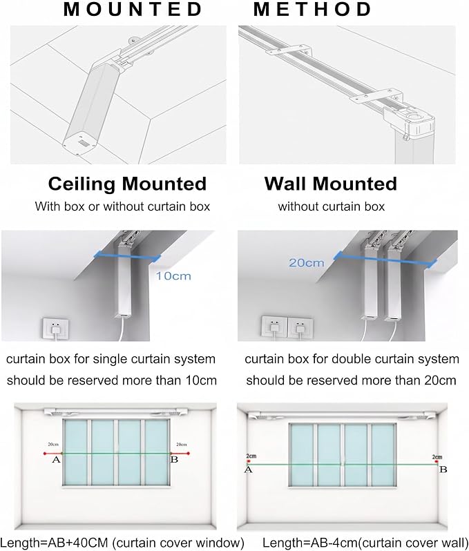 Electric Smart Curtains System, Automatic Curtain Opener, Motorized Curtains Rod with Remote, Compatible with Alexa/Google Home/Tuya App (Up to 244 inches)