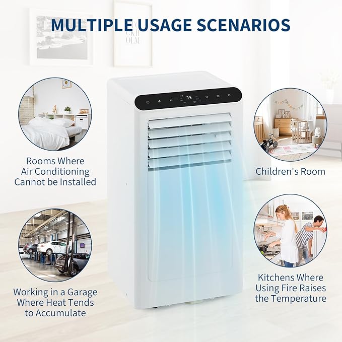 GarveeLife Portable Air Conditioners, 10,000 BTU for Rooms up to 450 Sq.Ft., Smart Compact AC Unit with Cooling, Dehumidifier, Fan, Remote Control and Window Kit, White