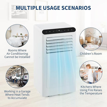 GarveeLife Portable Air Conditioners, 10,000 BTU for Rooms up to 450 Sq.Ft., Smart Compact AC Unit with Cooling, Dehumidifier, Fan, Remote Control and Window Kit, White