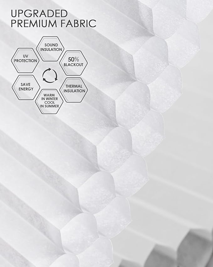 Yoolax Motorized Cellular Shades Compatible with Alexa, Light Filtering Motorized Blinds with Remote Smart Honeycomb Shades for Indoor Windows, Automatic Blinds Custom Size (Double Cell White)