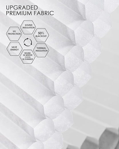 Yoolax Motorized Cellular Shades Compatible with Alexa, Light Filtering Motorized Blinds with Remote Smart Honeycomb Shades for Indoor Windows, Automatic Blinds Custom Size (Double Cell White)
