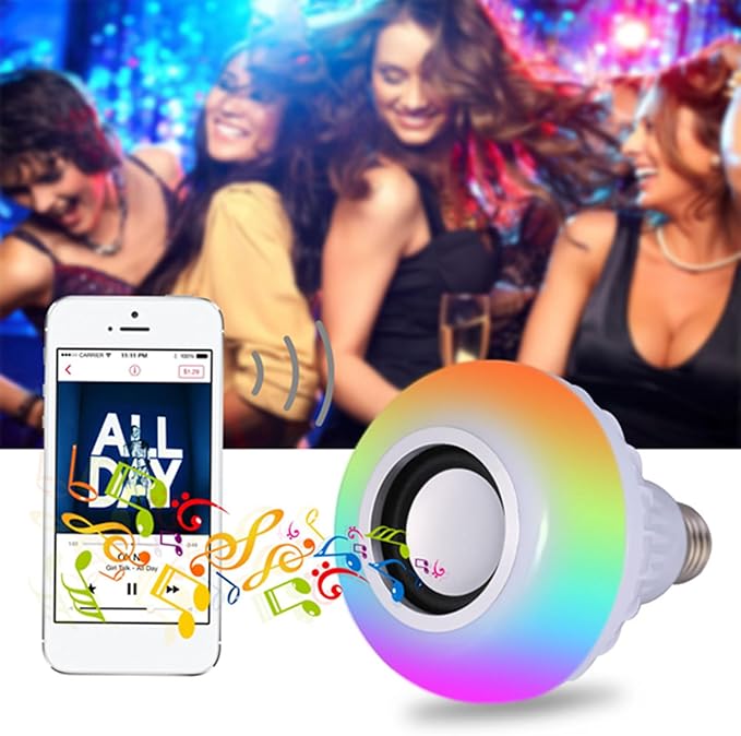 LED Light Bulb Bluetooth Speaker, E27 12W RGB Smart Bulb Wireless Music Playing Light Lamp with Remote Control Color Changing Lamp Shower Head for Bathroom Bedroom