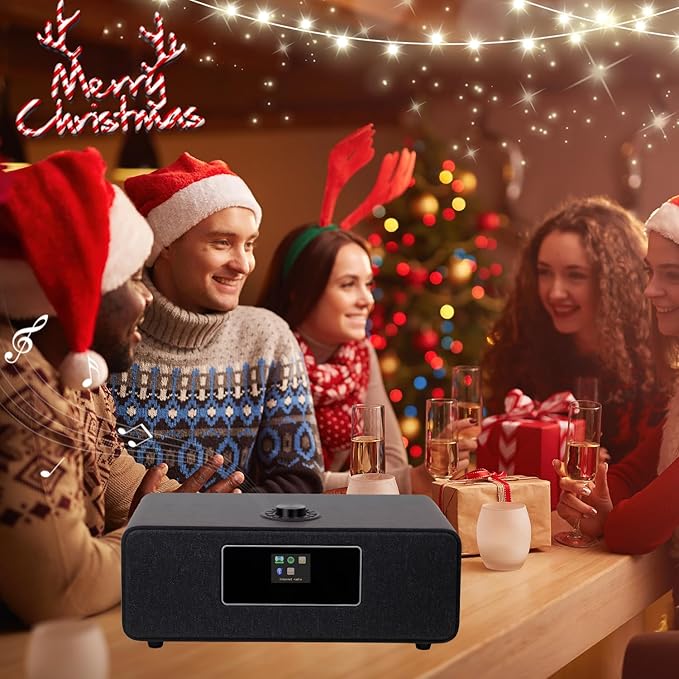 MS3 Stereo Smart Music System with Internet Radio, FM Digital Radio,Clock Radio,Spotify Connect,Bluetooth Speaker,WiFi Speaker,Headphone-Out,Alarms,Presets,Remote and App Control–Black Oak
