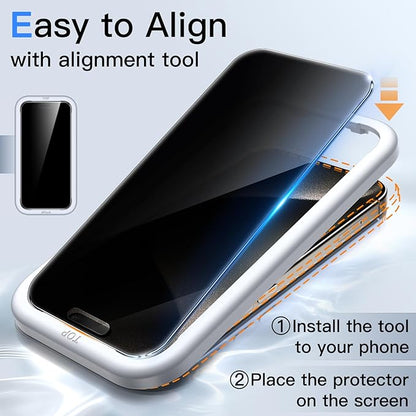 JETech 360 Degree Privacy Screen Protector for iPhone 15 Pro Max 6.7-Inch, 4-Way Anti-Spy Tempered Glass Film with Easy Installation Tool, 2-Pack