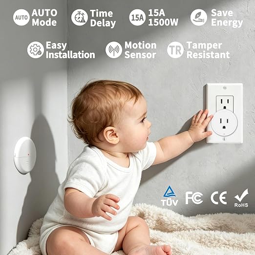 NineLeaf Wireless Motion Sensor WiFi Outlet 260FT Remote Smart Switch | App Control, Adjustable Sensing Mode, WIFI Auto Control Lights Fan Appliances, No Wiring,Garage,1Sensor 1Plug