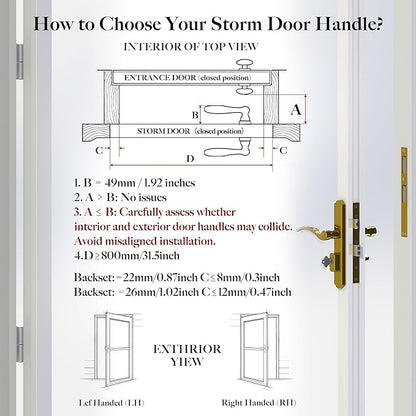 House Guard Storm Door Handle Replacement with Lock, Fits Storm & Screen Doors, Compatible with 1.1-1.97 Inch Thick Doors, 0.87 Inch & 1.02 Inch Backset Options (Brass)