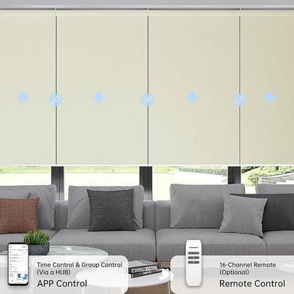 Motorized Coupled Shades, Blackout Smart Blinds for Large Windows Automatic Blinds Compatible with Alexa, Motorized Roller Shades Customized for Bedroom Home Office(Blackout-Vinyl Cream)