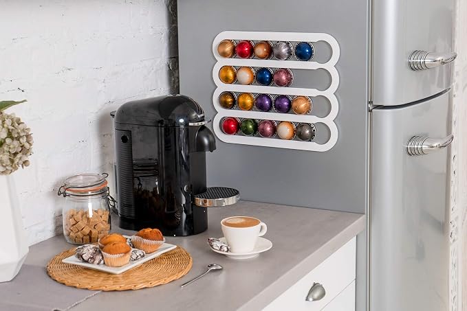 Demi's Home Magnetic Coffee Pod Holder for Nespresso Vertuo Capsules - Suitable to be Mounted on the Fridge (White)