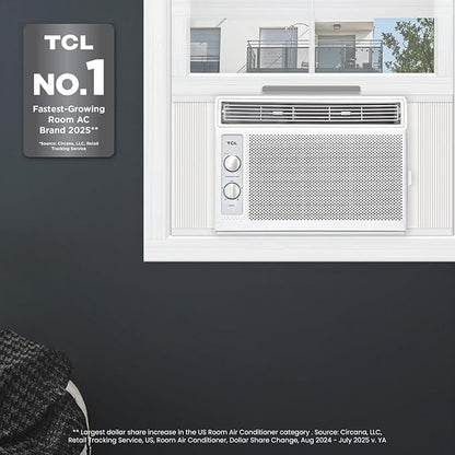 TCL 5000 BTU Window Air Conditioner, Compact Energy Efficient AC Unit with Fan & Reusable Filter for Bedroom, Living Room, Garage, Other Rooms Up To 150 Sq. Ft.