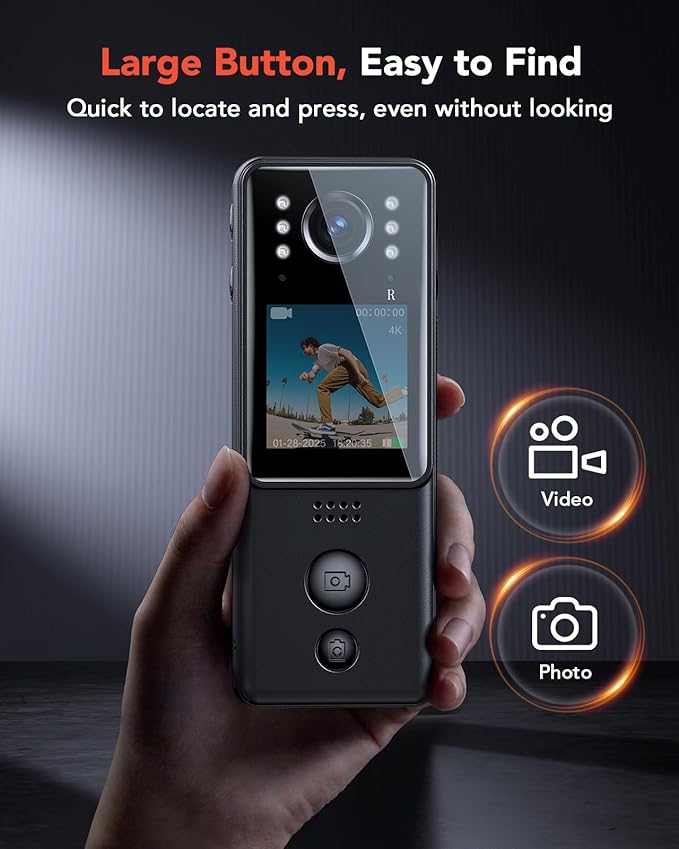 BOBLOV 4K Mini Body Camera with Video and Audio128G, 2X 1400mAh Batteries& Charging Dock, A29 Body Wearable Camera with Night Vision & Bike Mount for Security, Vlogging, Pet, Cycling, Daily Recording