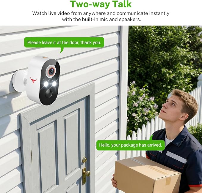 1080P Wireless Security Camera Outdoor, Battery Powered, 2.4G WiFi, Motion Detection, 2-Way Audio, Cloud Storage, Full Color Night Vision for Home Security
