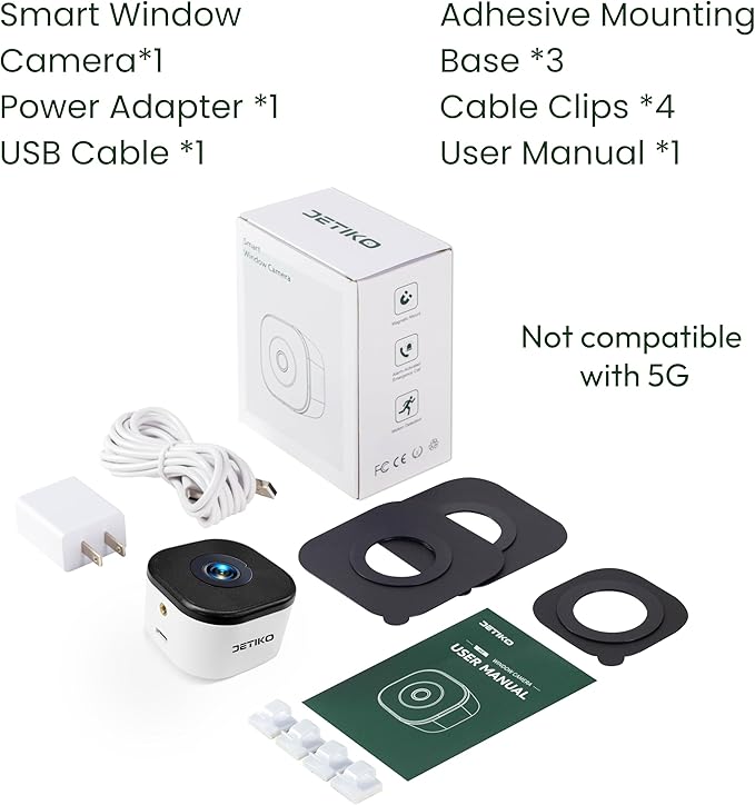 2K Window Camera, 2.4G WiFi, Window Security Camera for Home, Full Color Night Vision, AI Person/Vehicle/Pet Detection, 911 Emergency, US Based Cloud, 24/7 Recording, Easy & Quick Install