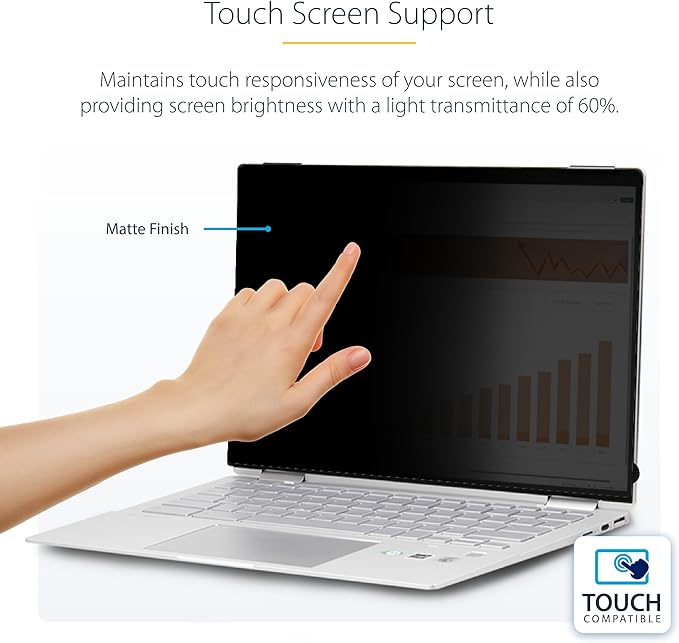 StarTech.com 14-inch 16:10 Flip-Over Privacy Screen with Touch, Laptop Security Shield, Anti-Glare Blue Light Filter