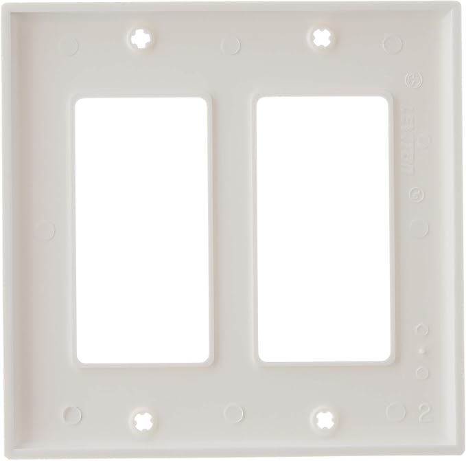 Leviton 2-Gang Decora/GFCI Device Wallplate, Standard Size, Thermoplastic Nylon, 80409-NW, White