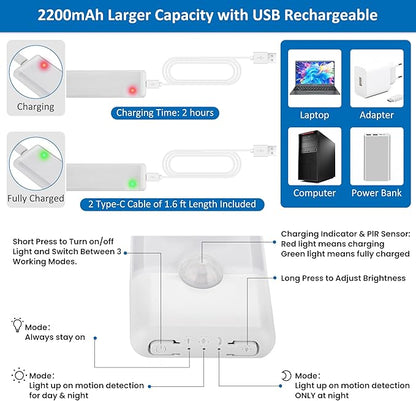 15.9 inch Motion Sensor Under Cabinet Lights, Magnetic Rechargeable Under Counter Closet Light, Wireless Night Light Bar Stick-On, Cool White, 3-Pack