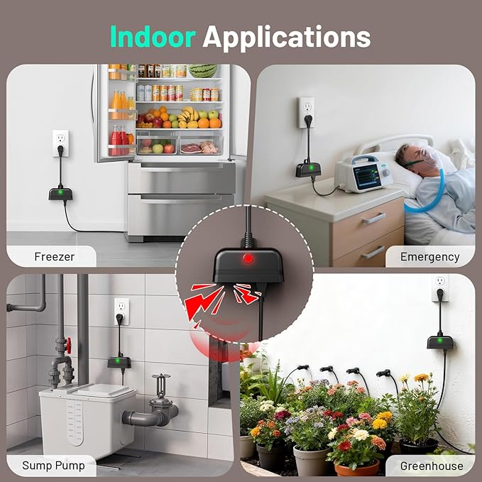 Power Failure Alarm WiFi, Outdoor Power Outage Alarm with App Alert & Loud 110dB, Smart Power Outlet Alarms for Freezer, Sump Pump, Auto Drip Irrigation, Greenhouse, Pond Pump