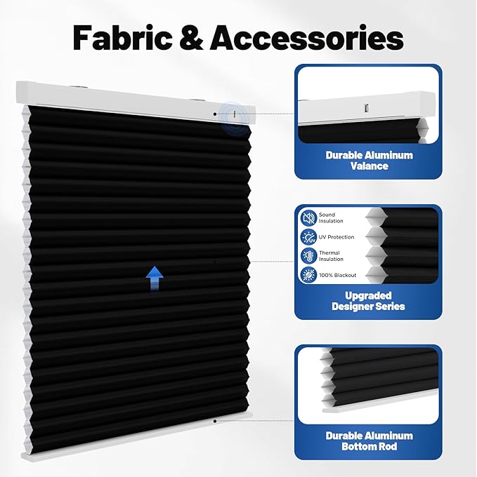 Motorized Cellular Shades with Remote, Light Filtering Smart Cellular Shades Compatible with Alexa, Honeycomb Window Blinds for Bedroom Home Office, Custom Size, Half Shading Black